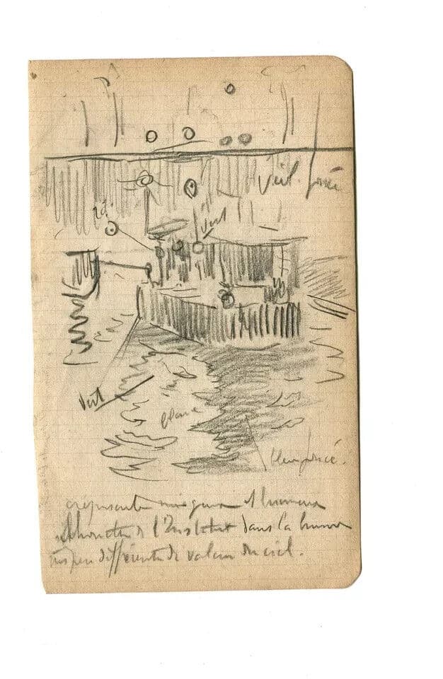Vintage Pencil Original Drawing of a Boat on a River image 6