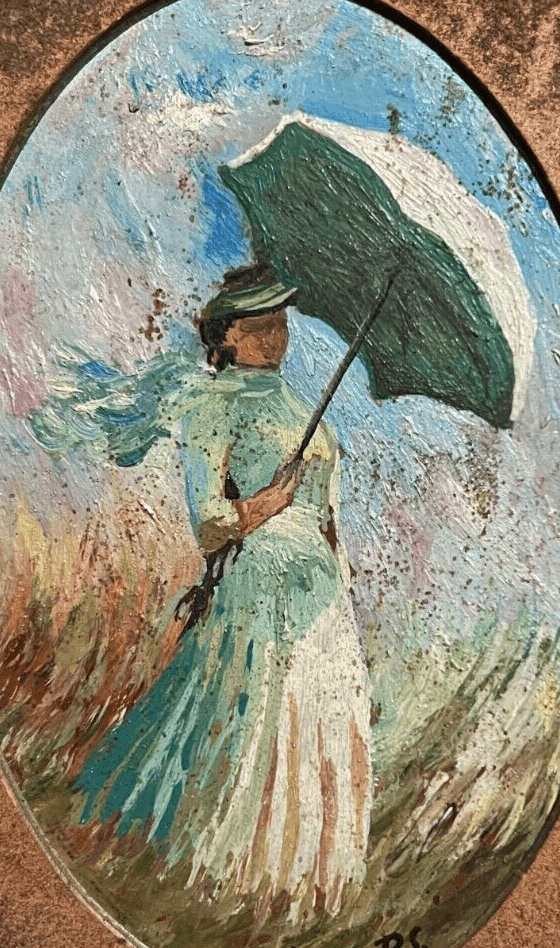 Antique Oil Painting signed Woman Portrait with Umbrella Framed image 1