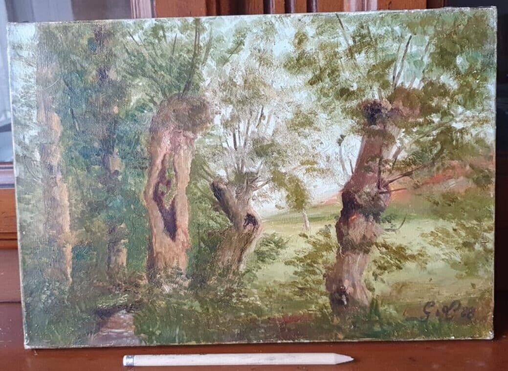 Antique Painting Original Landscape, Forest, Trees, Rocks signed 1888 image 6