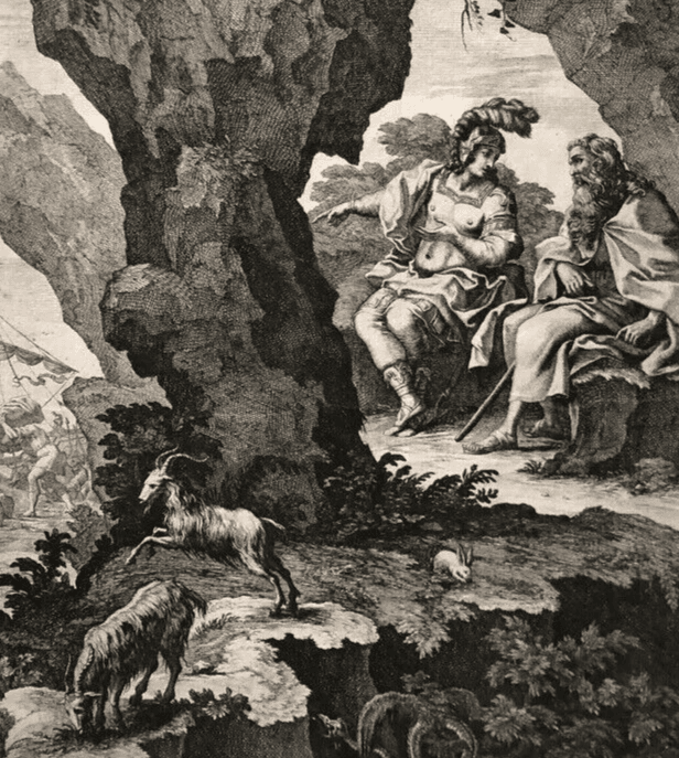 Antique Original Etching François CHAUVEAU (1613-1676) Bible, Goats image 1