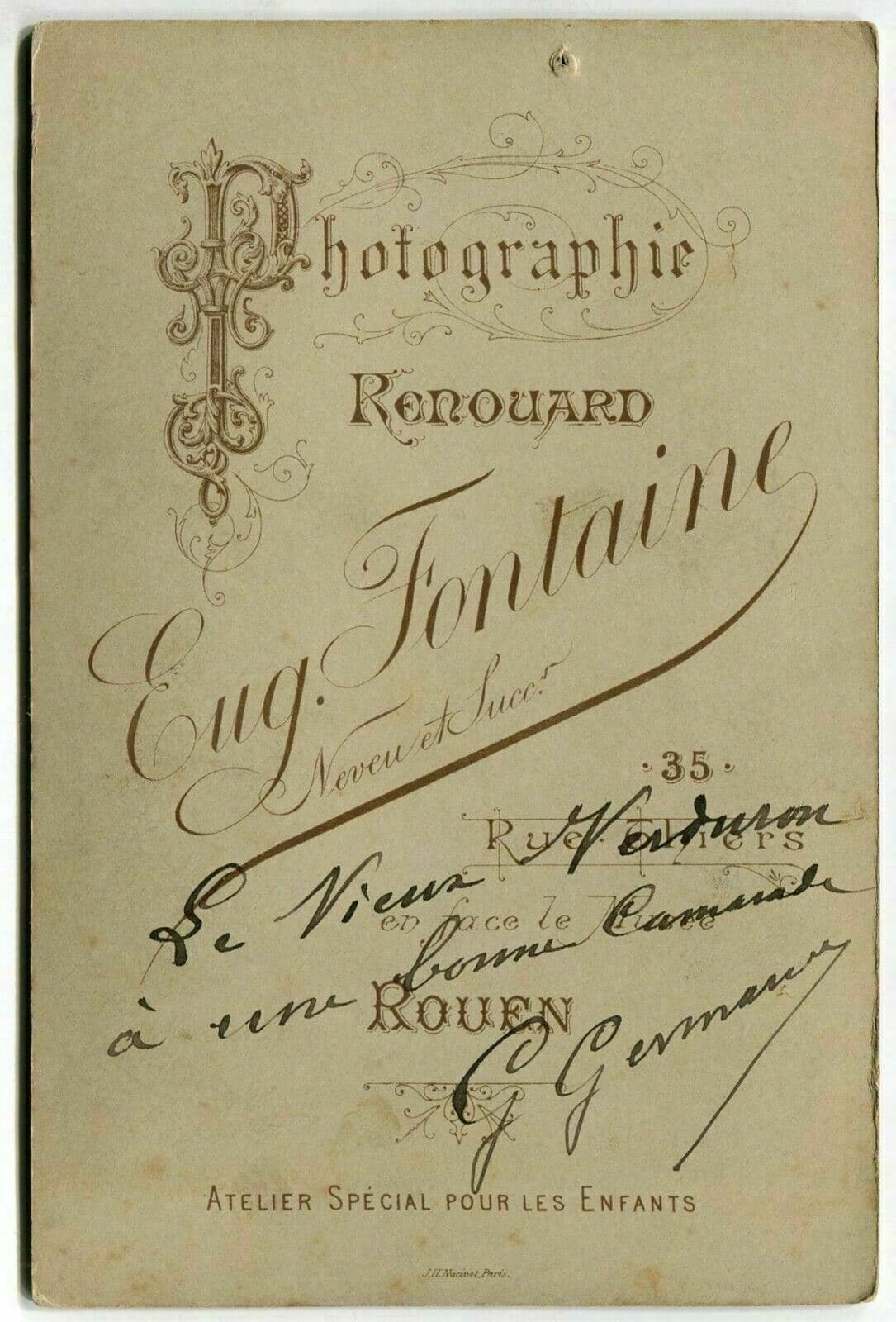 Cabinet Card Photograph Eug.Fontaine - Actor G.Germane ? Dedicated c. 1870 image 6
