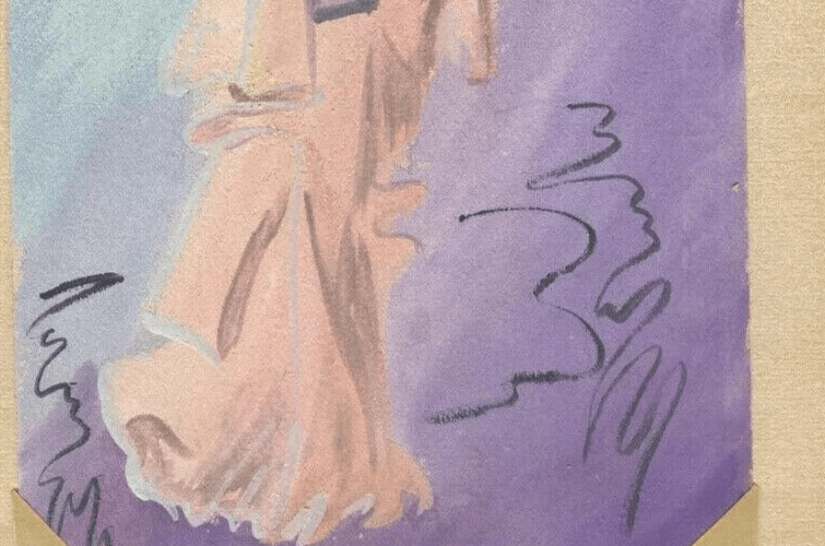 Vintage Drawing Woman Portrait, Asian Figure, Bird, Genre Scene Asian Artwork image 5