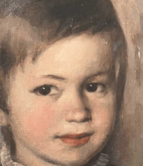 Antique Original Painting 19th century, Portrait, Child, Boy, Religion image 3