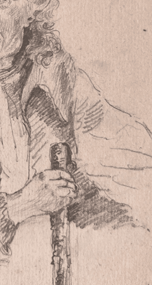Antique Original Drawing Man Portrait with Cane 19th century image 5