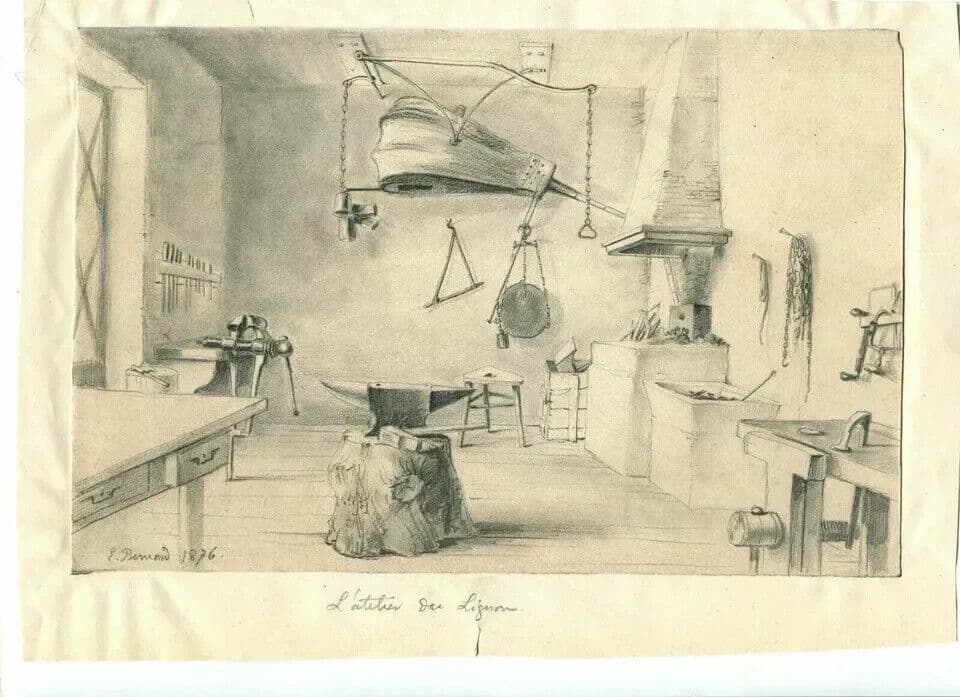Antique Pencil Original Drawing Atelier of Lignon, House 19th century 1876 image 5