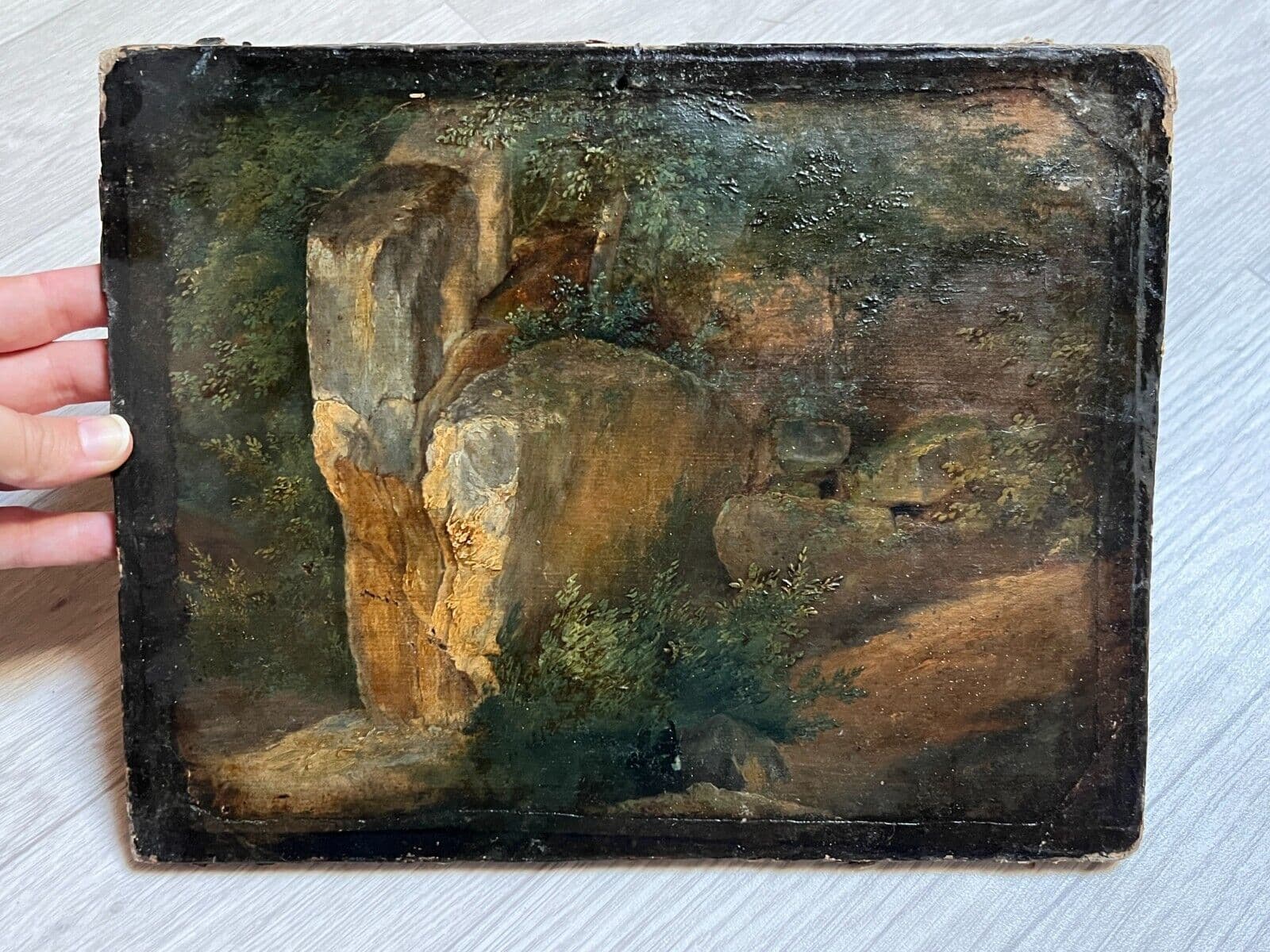 Antique Original Painting Landscape, Rocks, Fontainebleau Rousseau 19th Barbizon image 2