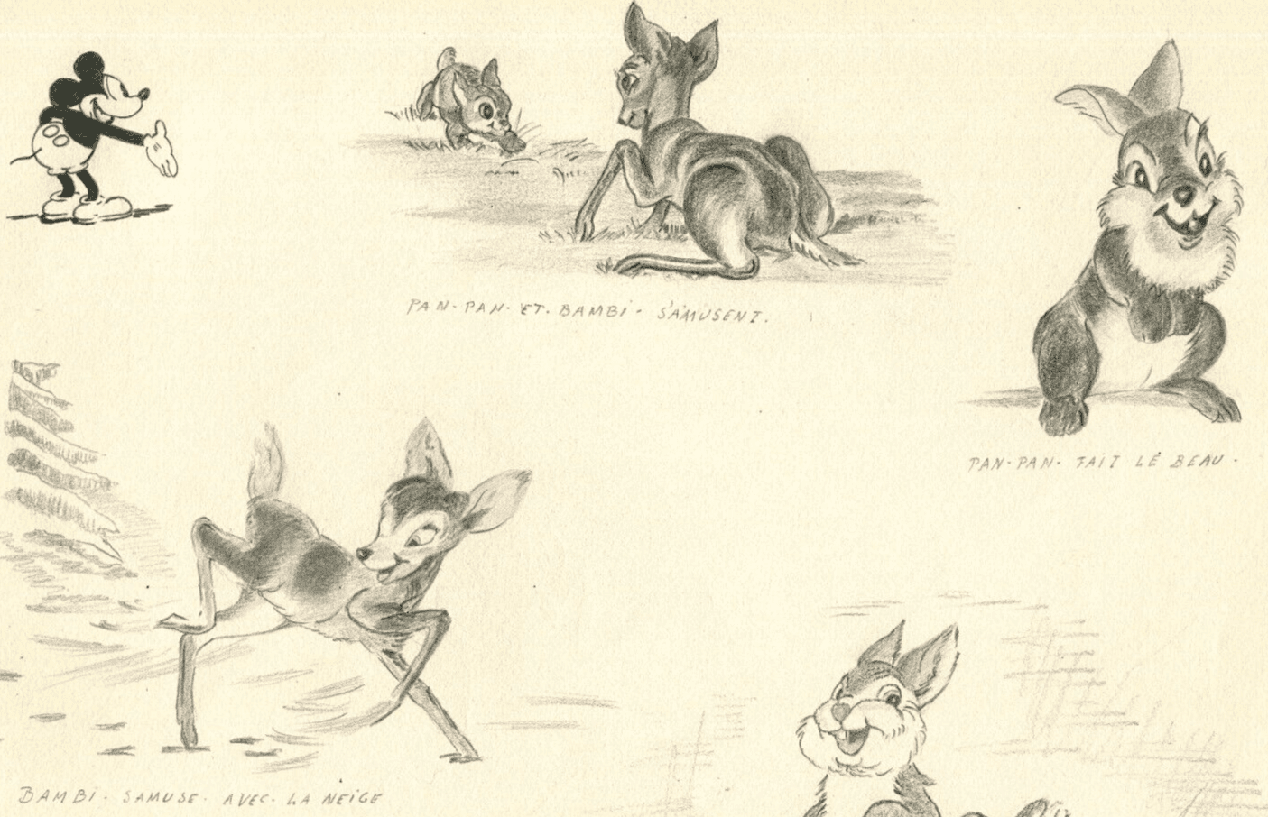 Antique Drawing Original Cartoon, Disney, Mickey, Bambi image 1