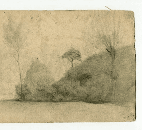 Antique Pencil Drawing Landscape, Forest and Field image 4