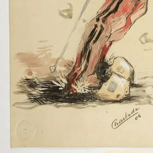 Antique Ink Drawing Old Original Signed Caricature Military Man Portrait image 4