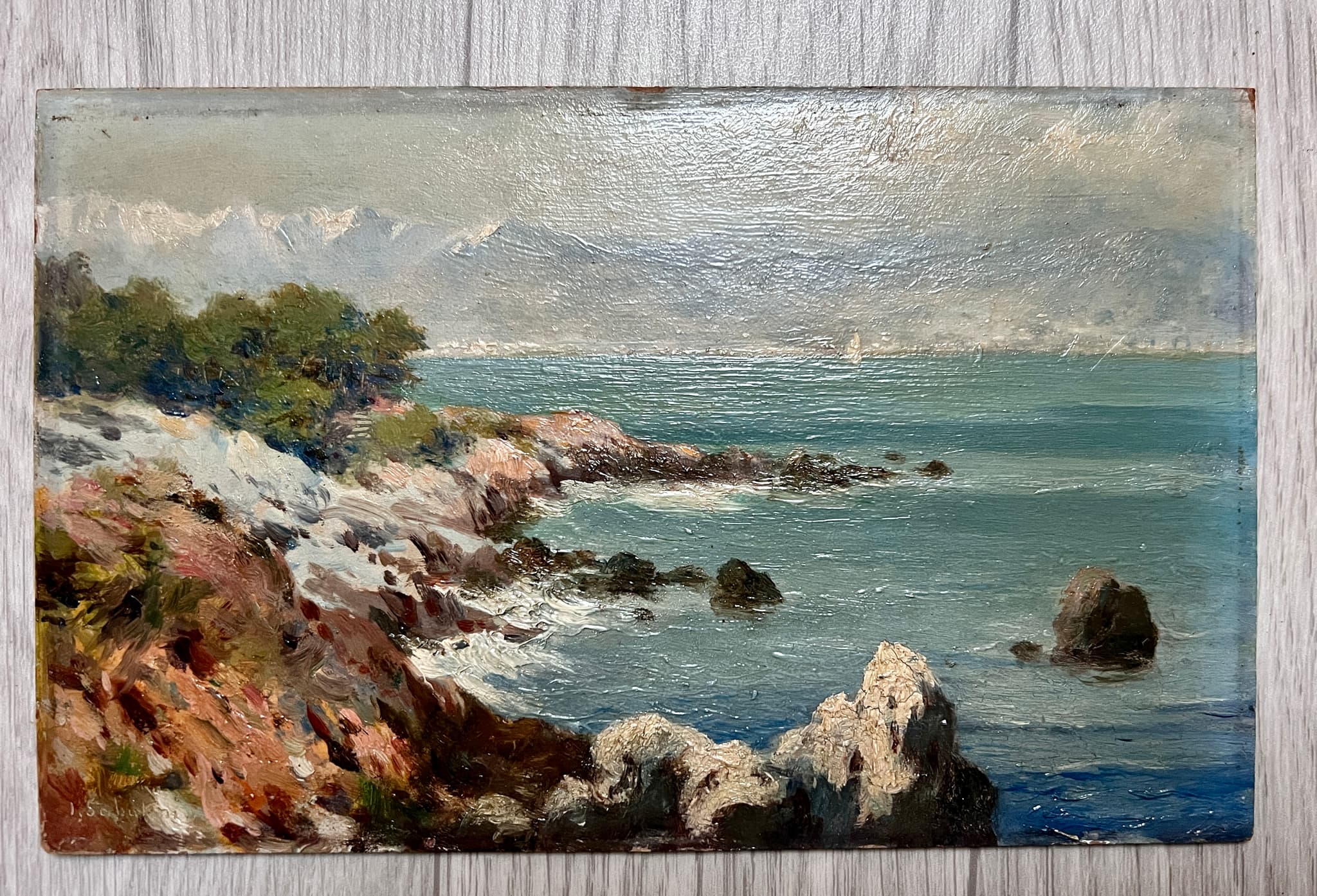 Painting Maritime Seaview Rocks Landscape image 3