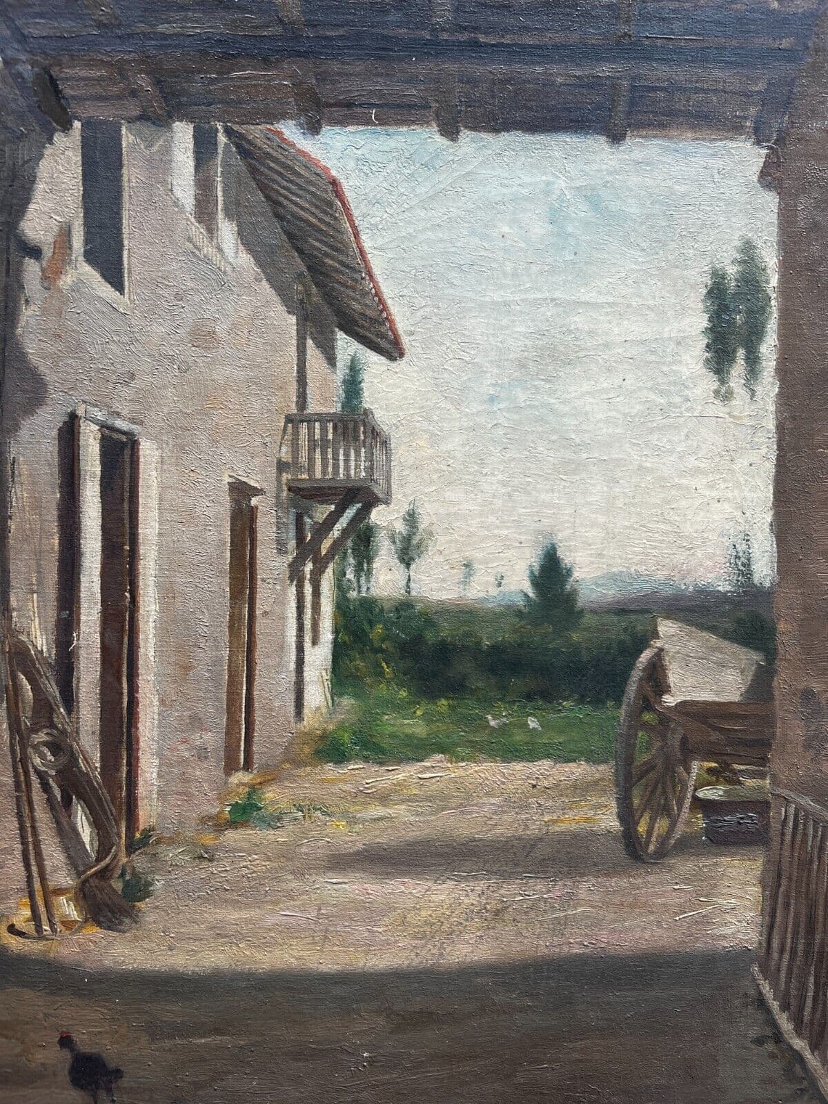 Antique Oil Painting Signed Original Landscape, Farm, House Artwork French image 1