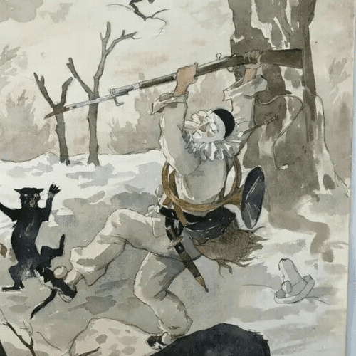 Antique Vintage Original Drawing Harlequin, Dogs, Hunting image 3