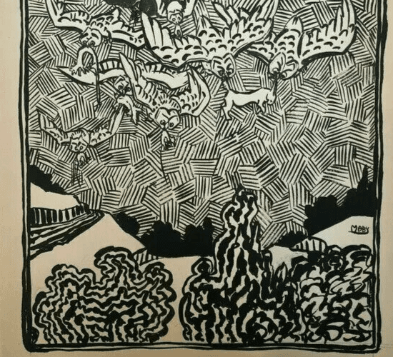 Vintage Ink Drawing Illustration of Owls Hunting Rabbits image 3