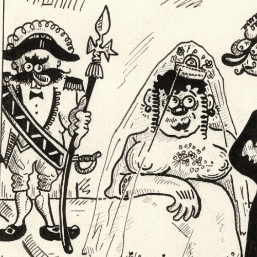 Vintage Ink Original Signed Drawing Caricature Wedding Couple Artwork image 3