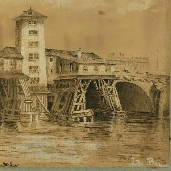 Antique Ink Drawing Original 18th century Jan DE BEYER (1703-1785) Bridge People image 5