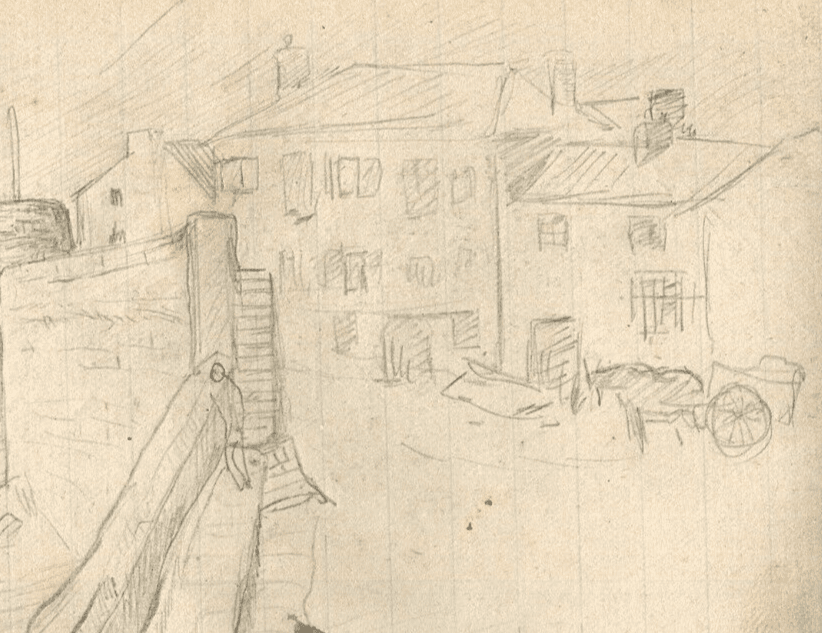 Vintage Pencil Drawing Original Houses, Landscape, Maritime, Docks image 5