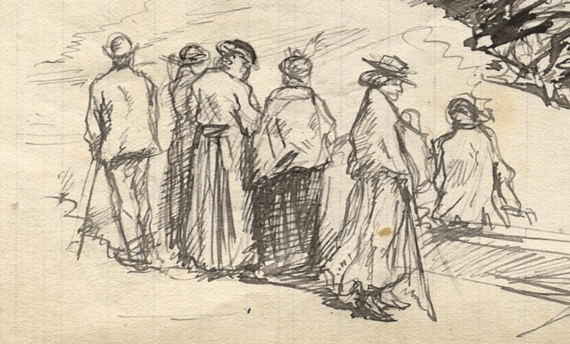 Vintage Ink Original Drawing Family Figures, Women, Sailors, People Sketch image 4