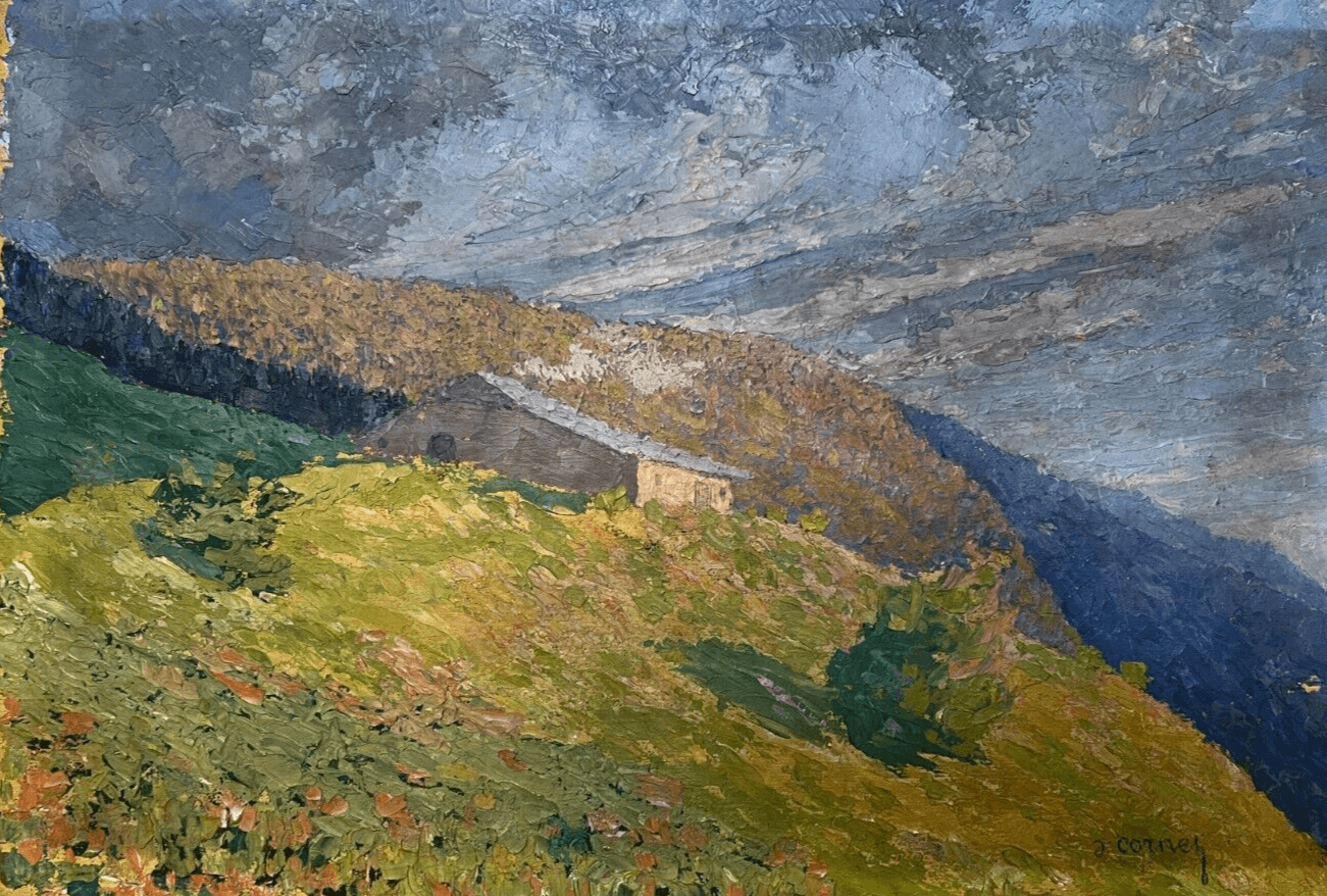 Joseph CORNET (XX) Mountain Landscape with Chalet Painting