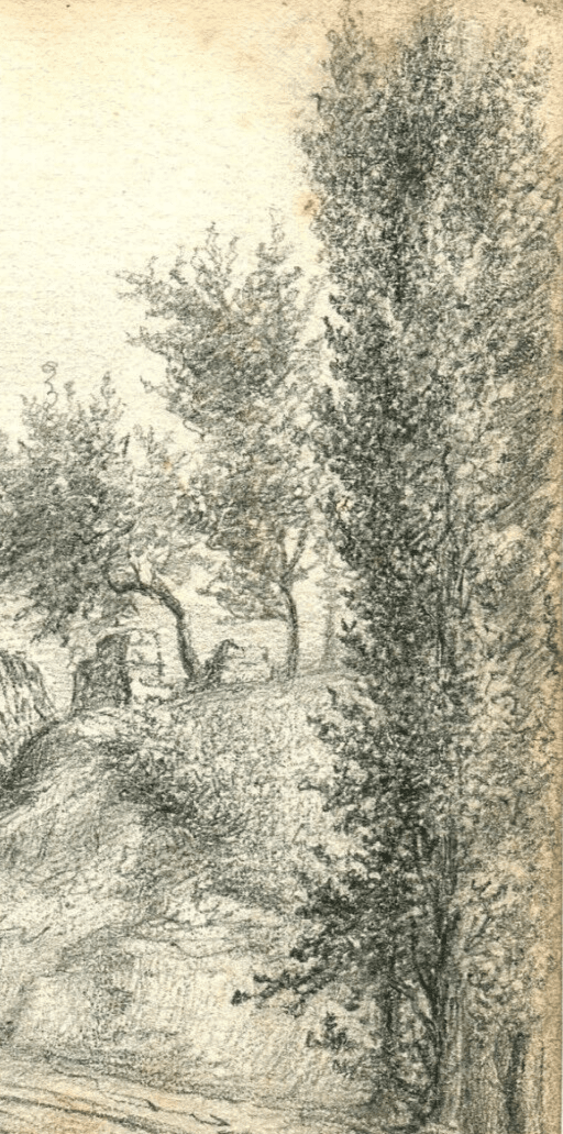 Antique Pencil Original Drawing 19th century Landscape, Farm, Forest image 5