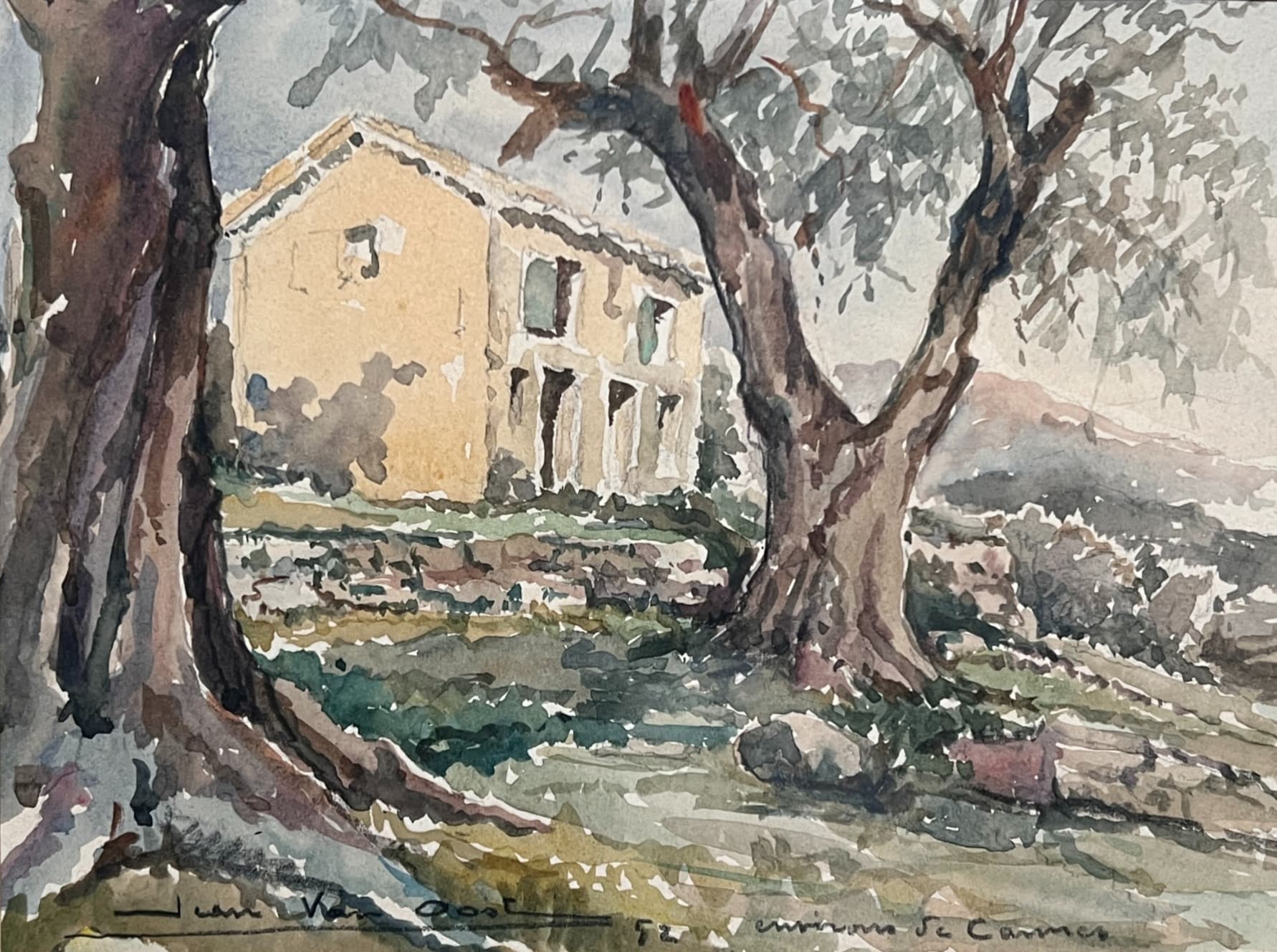 Painting House and Trees Landscape image 1