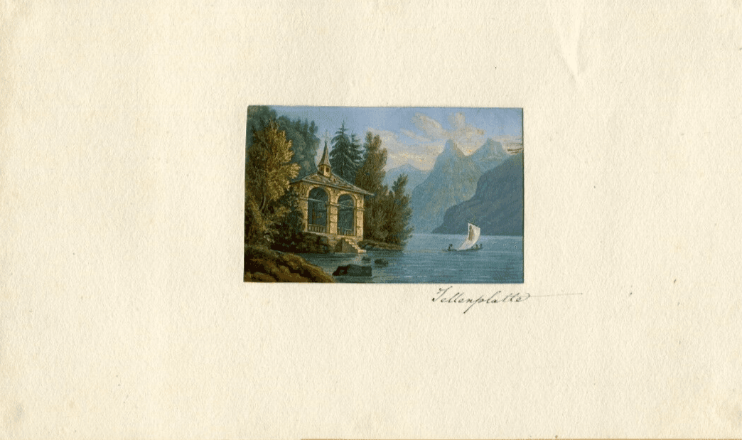 Antique Pencil Drawing Original 19th century Mountain Landscape with Boat image 3