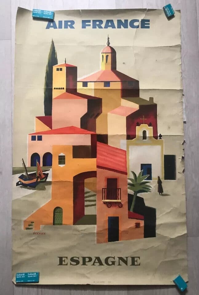 Vintage Poster Air France Poster, Spain, 1960 By François VERNIER Original image 2