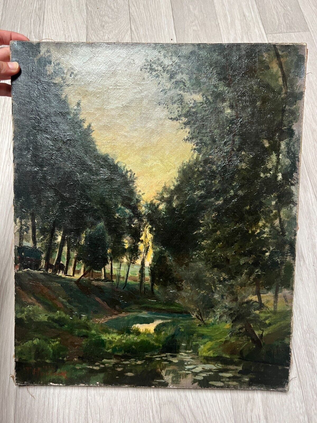 Antique Painting Original Landscape, Forest, Trees signed HAREUX image 8