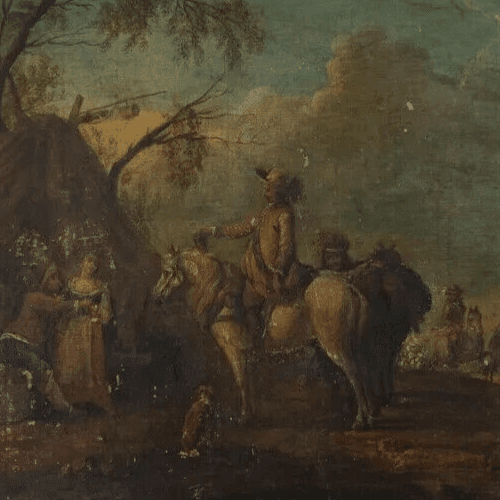 Antique Oil Painting Original around Charles PARROCEL c 1800 Artwork image 3