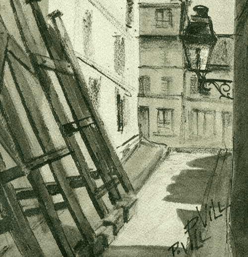 Vintage Ink Original Drawing City, War Time, Building signed Artwork image 4