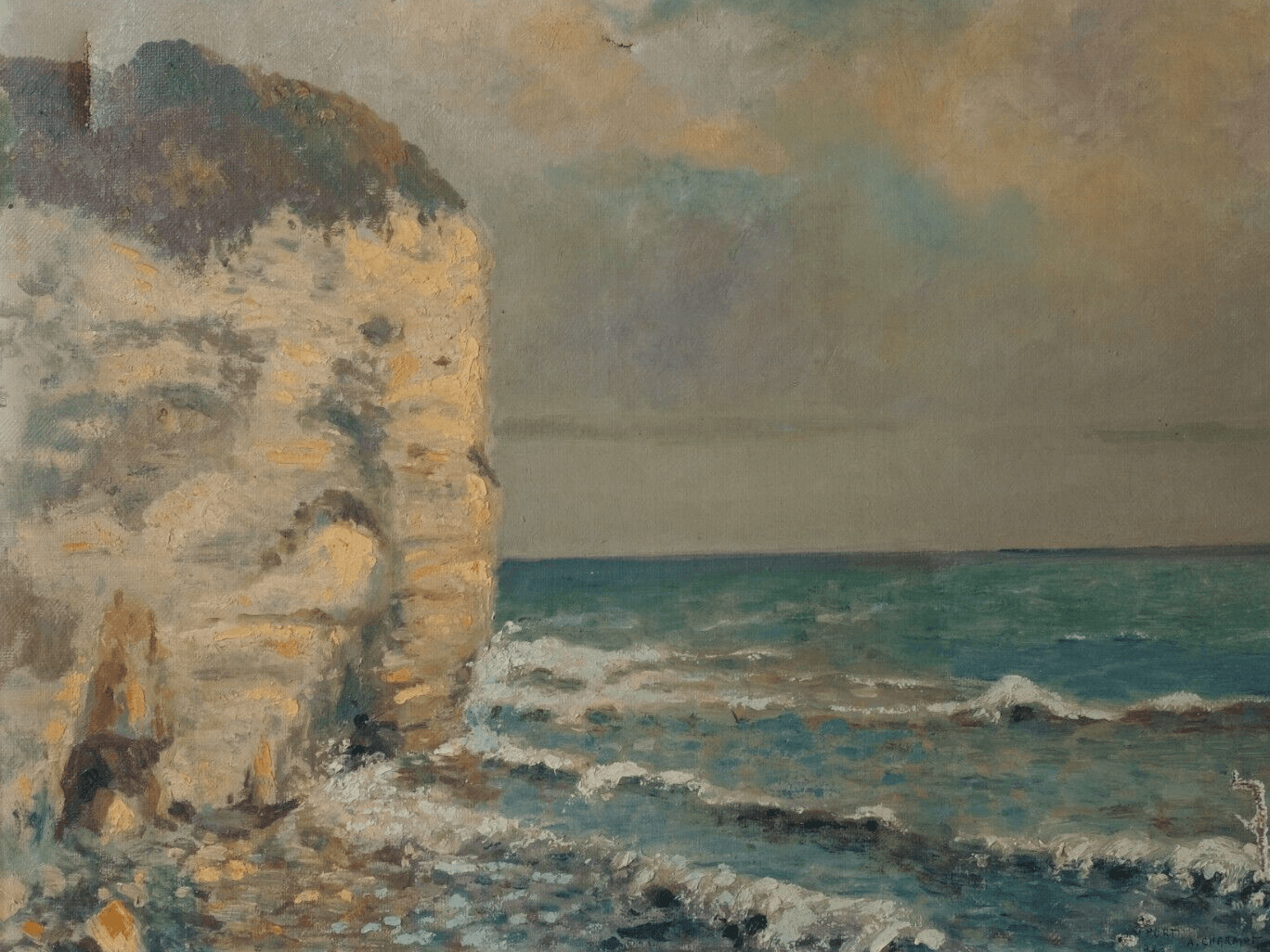 Antique Original Painting French School XX Century Seaview Landscape image 2