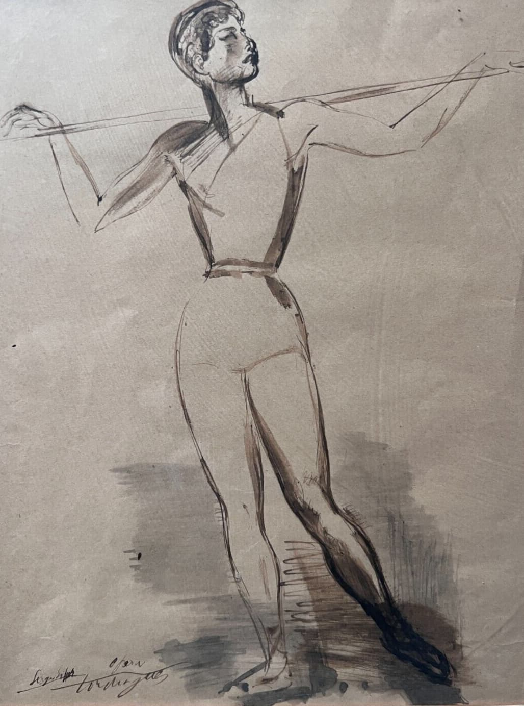Antique Drawing Original signed Louis TOUCHAGUES (1893-1974) Serge Lipar Apollon image 3