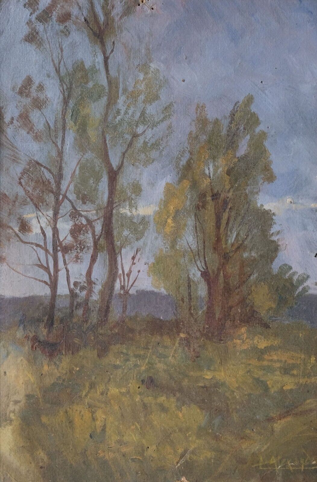 Antique Oil Original Painting Landscape, Trees, Forest