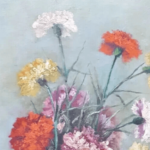 Antique Oil Painting Original Still Life Bouquet of Flowers signed French image 2