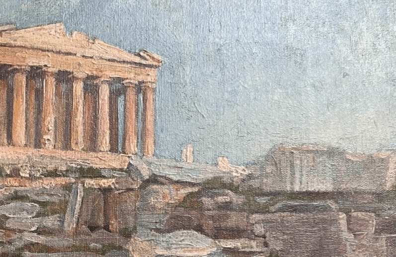 Antique Oil Painting Original 19th century Landscape, Pantheon, Greece, Ruins image 4