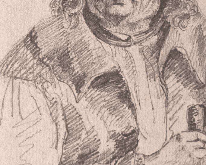 Antique Original Drawing Man Portrait with Cane 19th century image 4