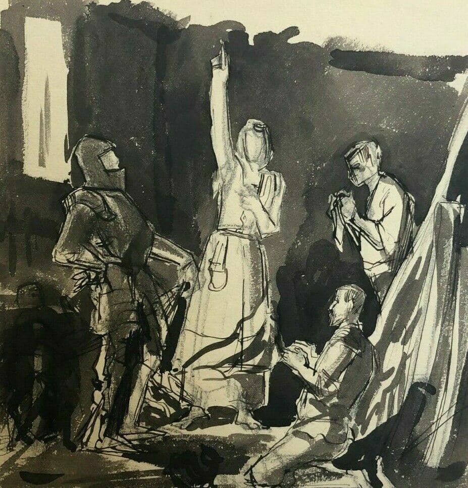 Antique Ink Drawing of Figures, Historical Scene image 1