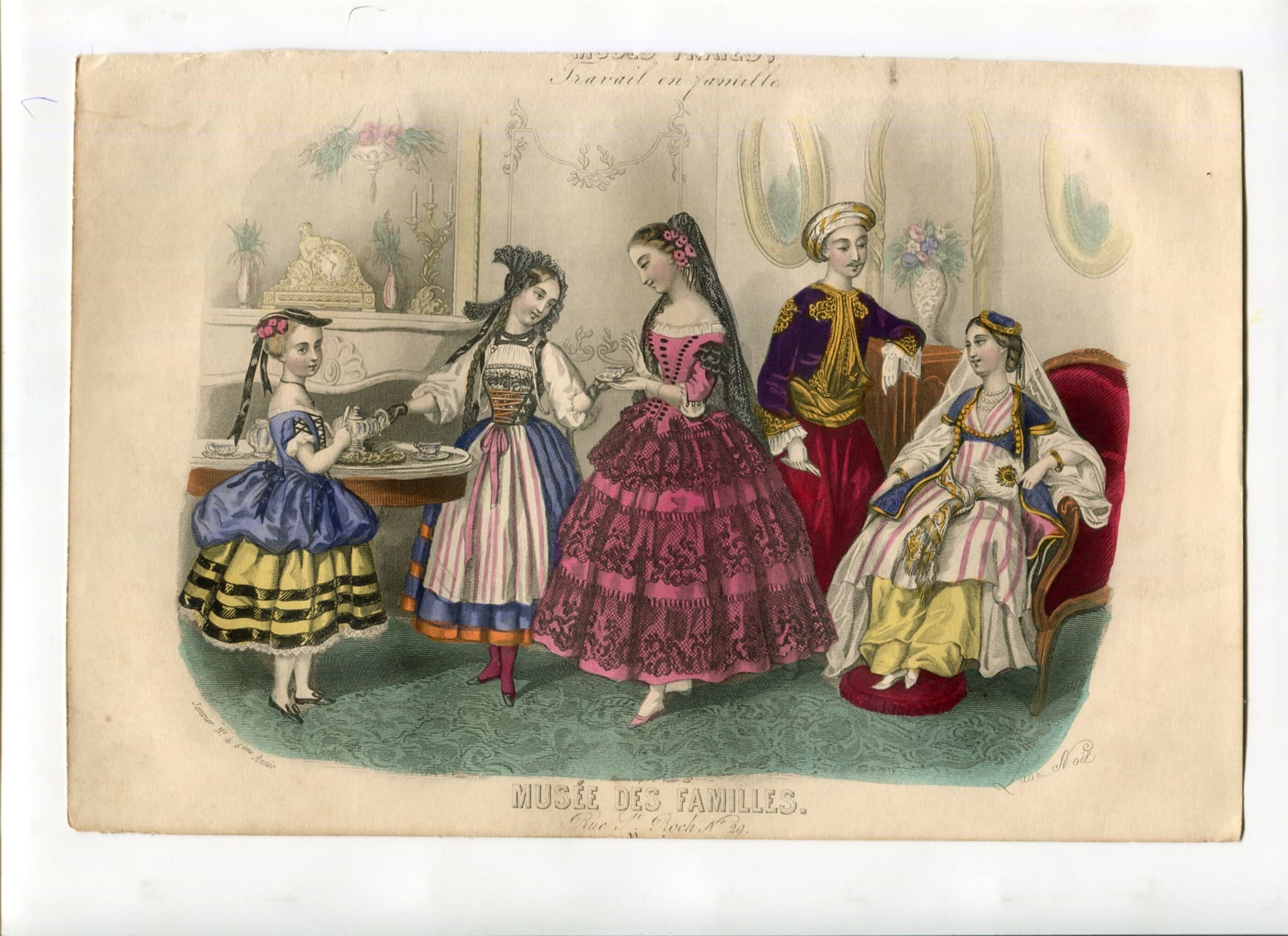 Antique Fashion Illustration - "Musée des Familles" Family Gathering with image 2