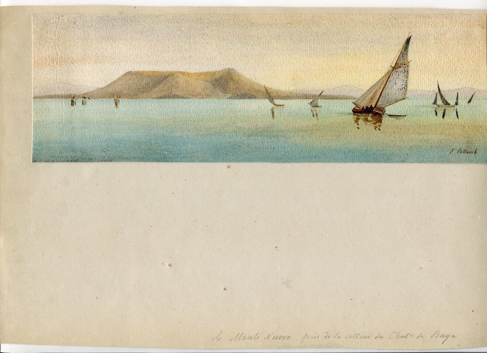 Antique Drawing Old Original Collomb Landscape Minte Nuovo, Hill of the Baya Cat image 4