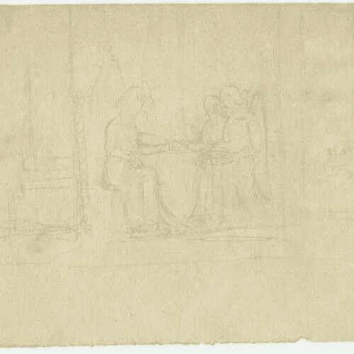 Antique Pencil Original Drawing 19th century Religious Scene, Figures image 5