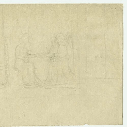 Antique Pencil Original Drawing 19th century Religious Scene, Figures image 3