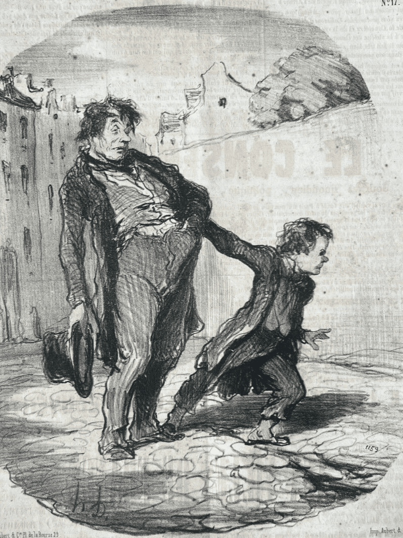Antique Print 19th century Daumier, les Papas, le fils Modele image 1