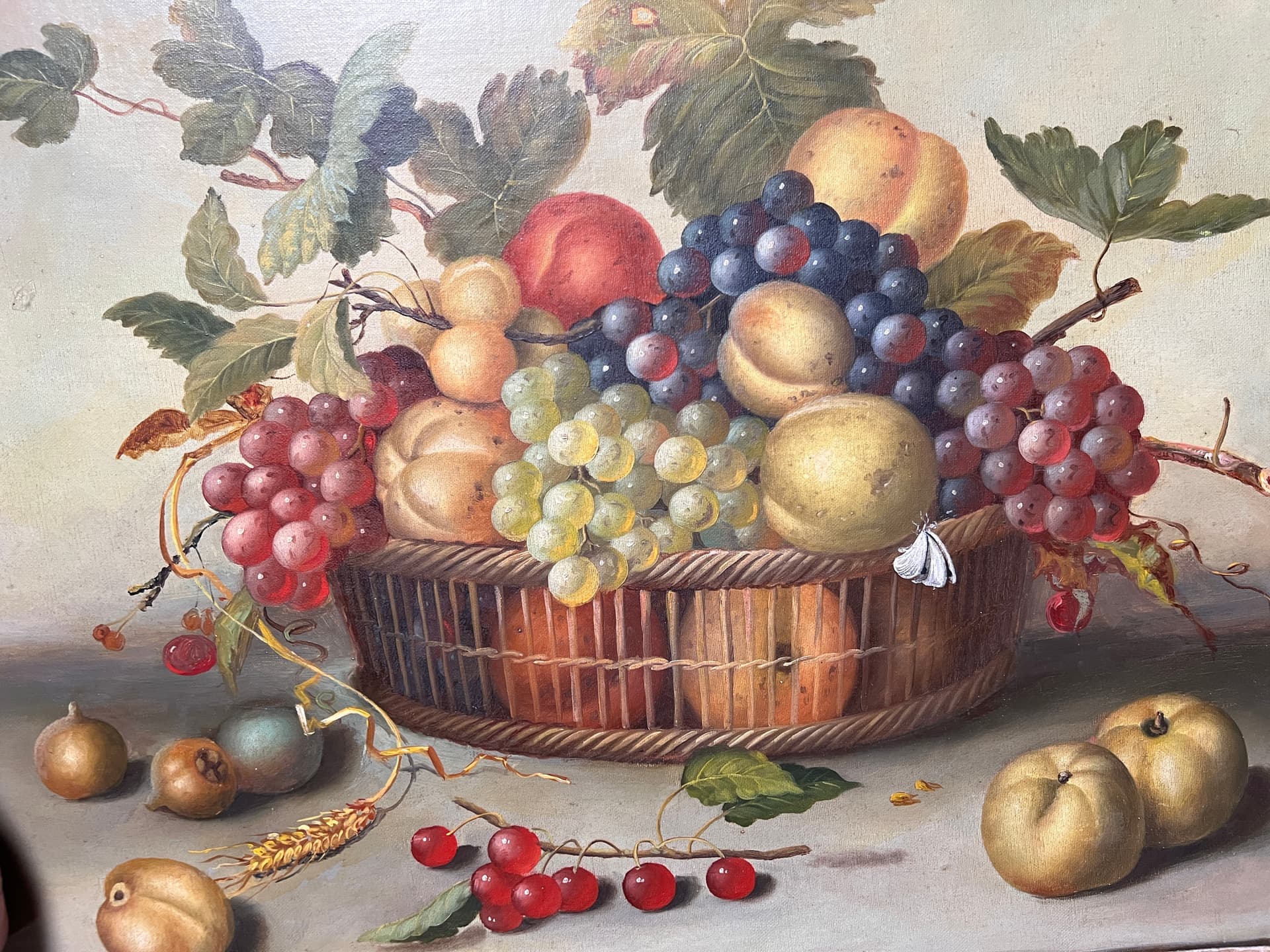 Painting Still Life Fruits Grapes and Apples