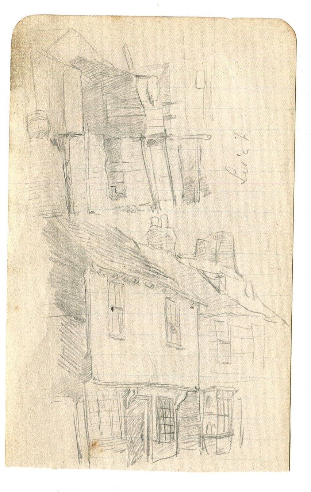 Vintage Pencil Drawing House, Building, Architecture, Cityvie Sketches Original image 2