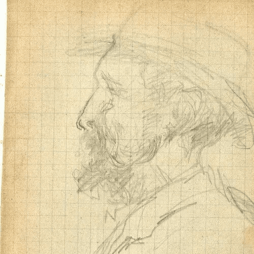Antique Original Pencil Drawing signed Man Portait with Hat Artwork image 4