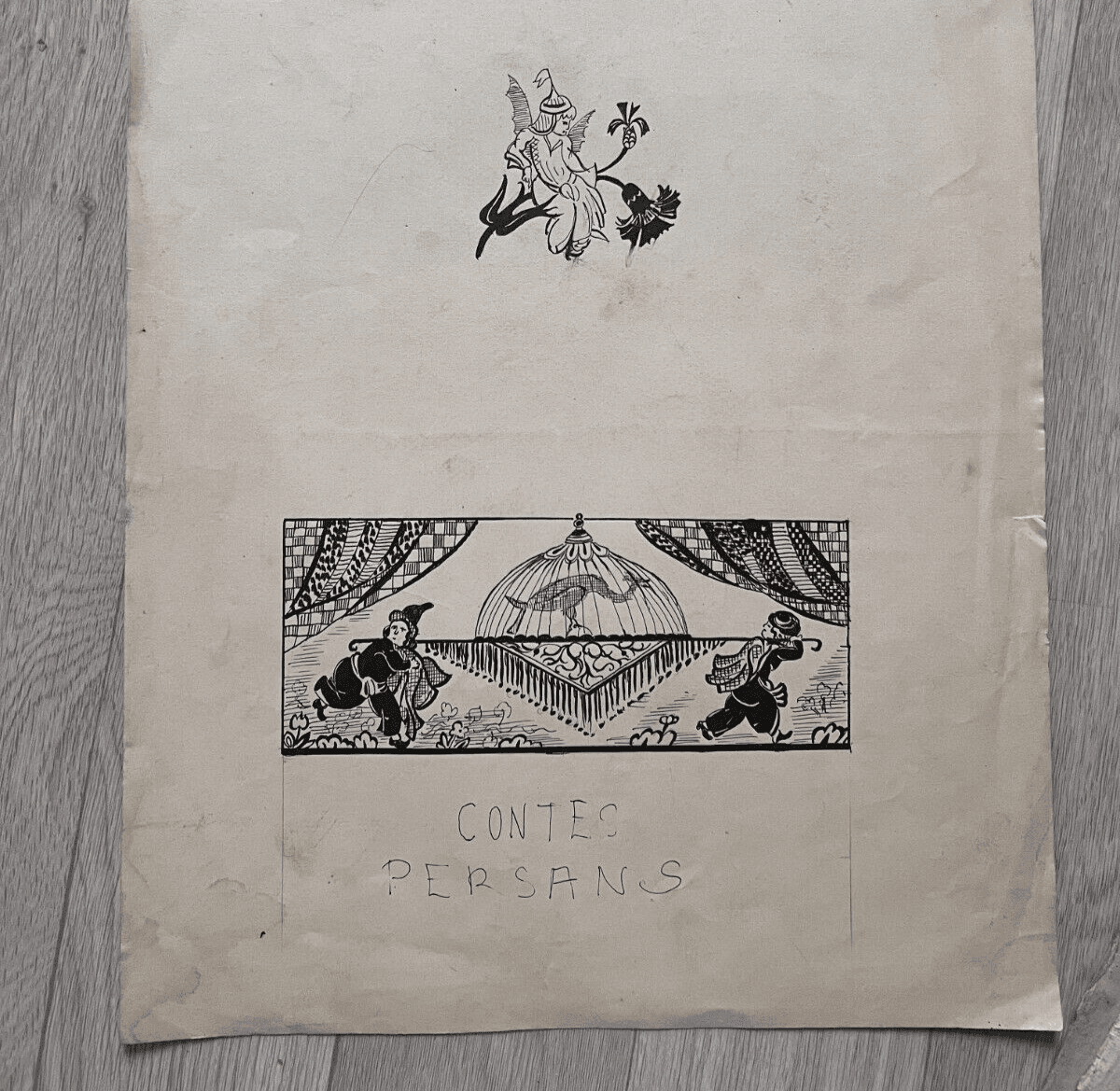 Antique Drawing Original People, Horse, Illustration, Sketch Persian Tales image 6