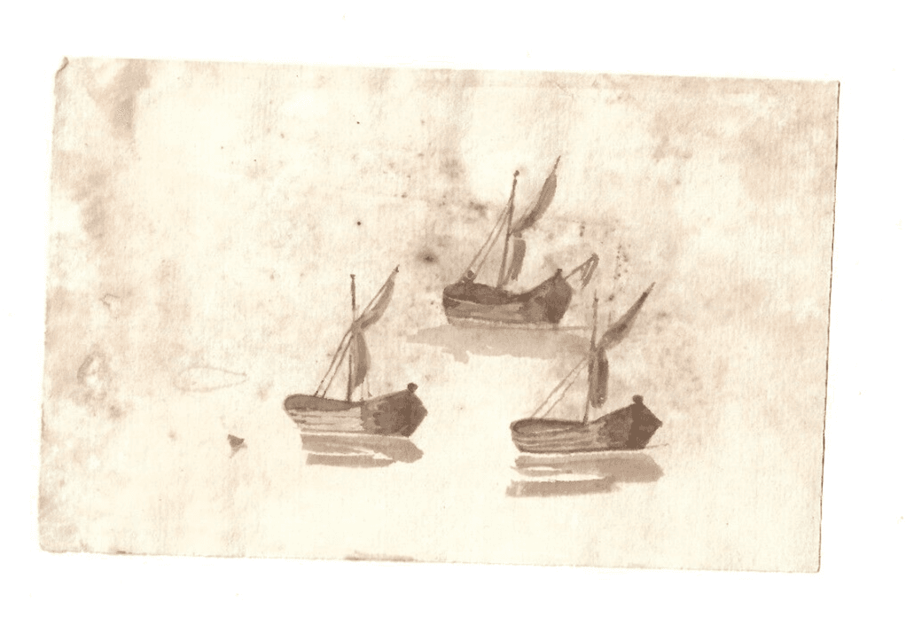 Antique Ink Drawing Original 19th century Boats Sketches image 2