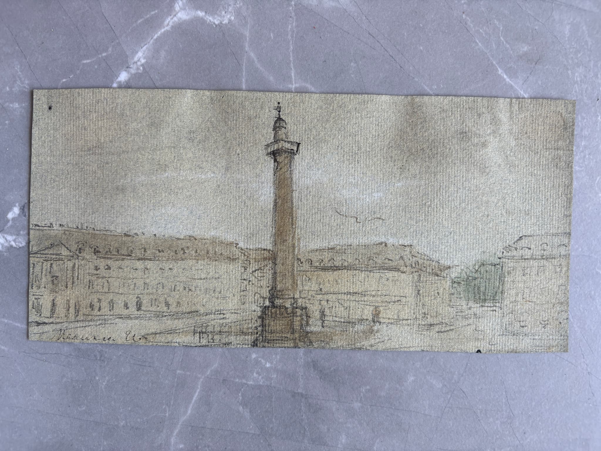 Antique Drawing Pencil 19th century of Paris Cityview, Concorde Landscape image 5