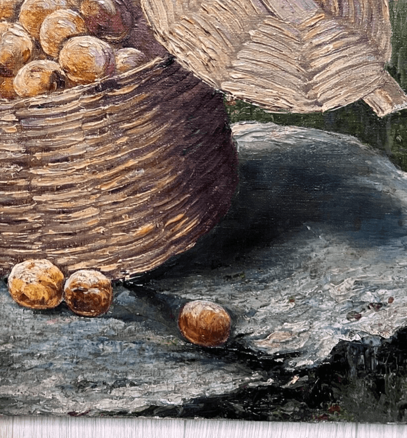 Antique Original Painting 19th century, Still Life, Fruits, Bucker, Abricots image 6