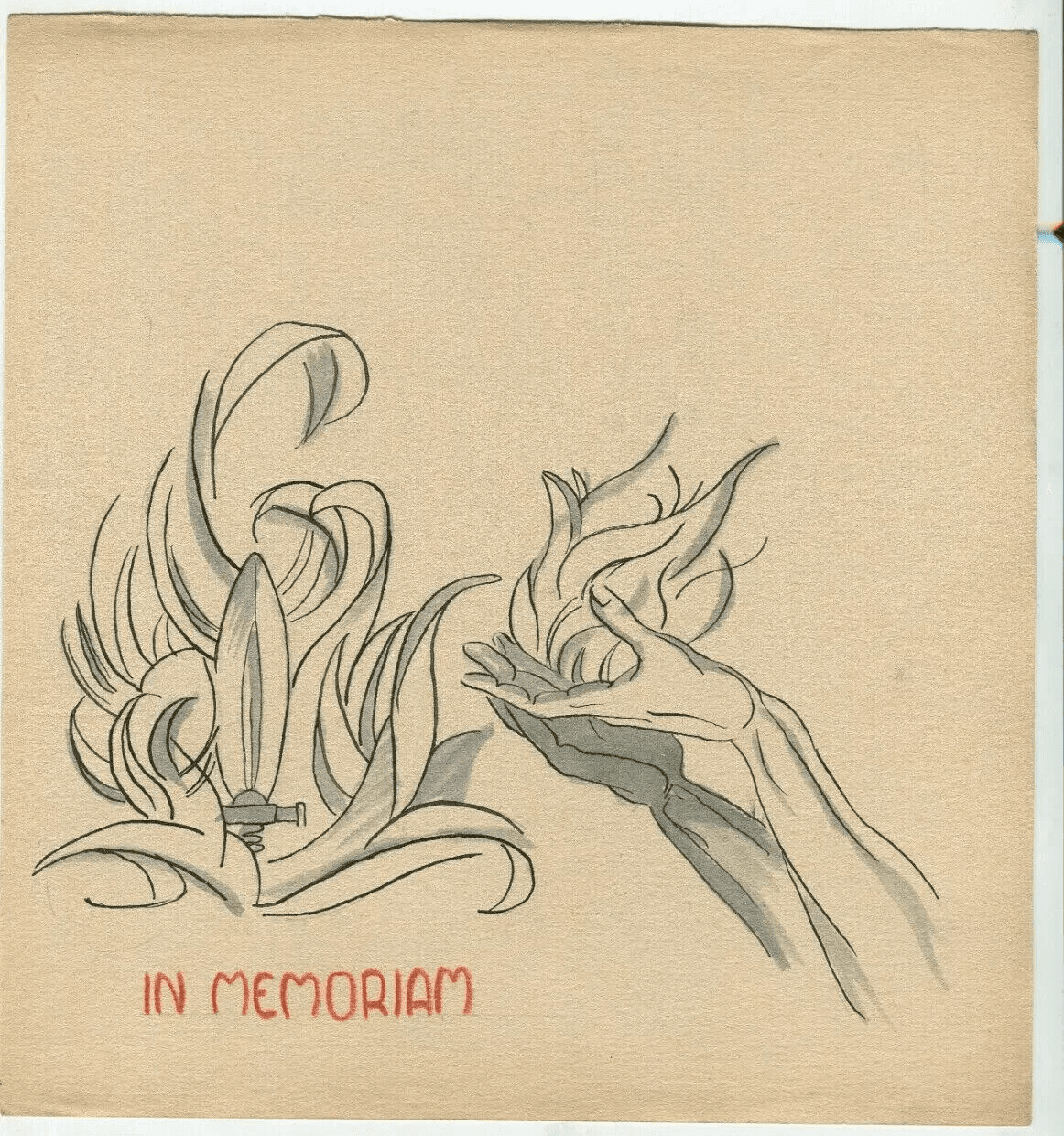 Vintage Ink Original Drawing Hands, Fire, Flame, Genre Scene Artwork image 7