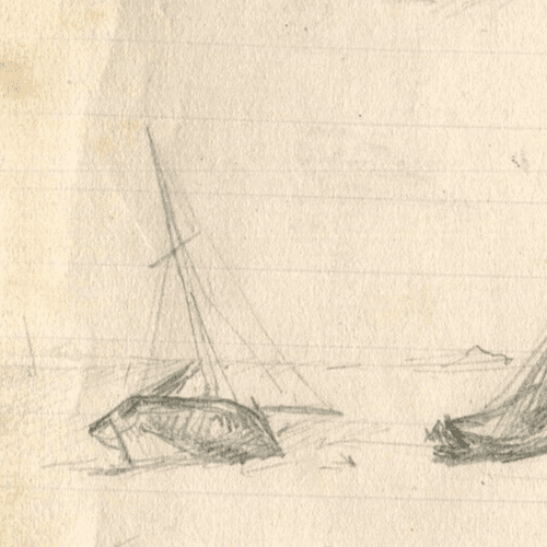 Vintage Pencil Original Drawing Maritime Landscape, Boats, Seascape image 4